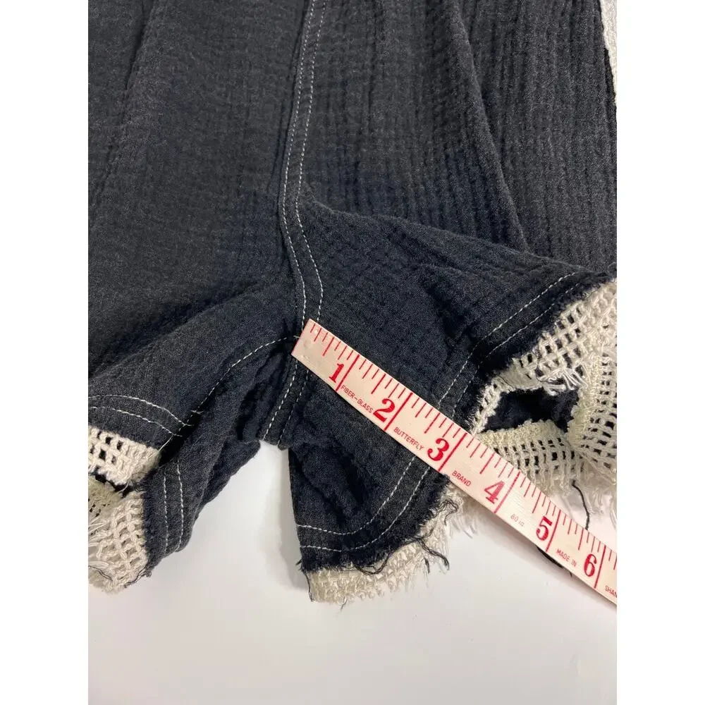 POL Black Cotton Crochet Trim Shorts Size Small Boho Drawstring Pockets